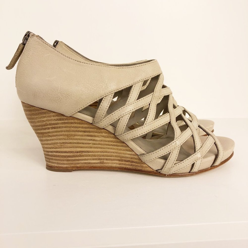 Eileen Fisher Cage Wedge Sandals Leather Tan 8